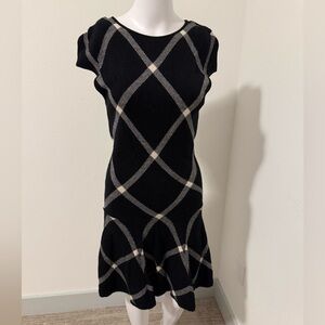 Alice + Olivia Black and Gray Checkered Midi Dress